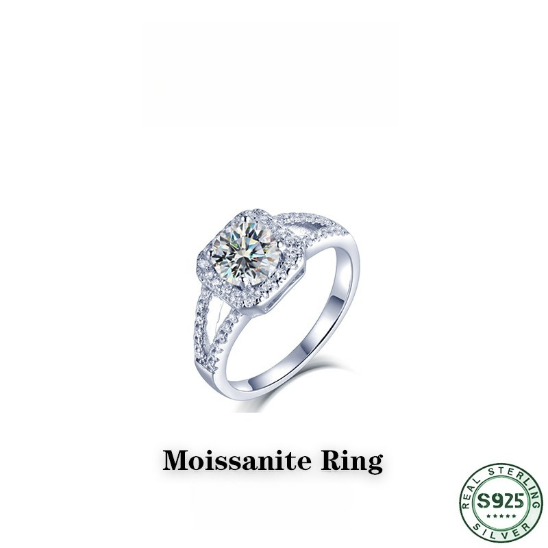 Moissanite Engagement Ring 1 Carat - 大人気！100％S925シルバー製、輝きを増した1カラットのモアッサナイトダイヤモンドリング。上品で高級感のあるウェディングジュエリー。