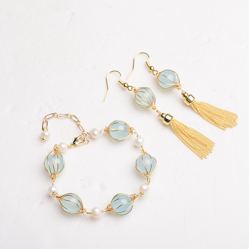 Earrings - ブルーナチュラルジェイドビーズイヤリングファッションアクセサリーお守りヴィンテージブレスレット本物のジュエリーチャームラッキーデザイナー