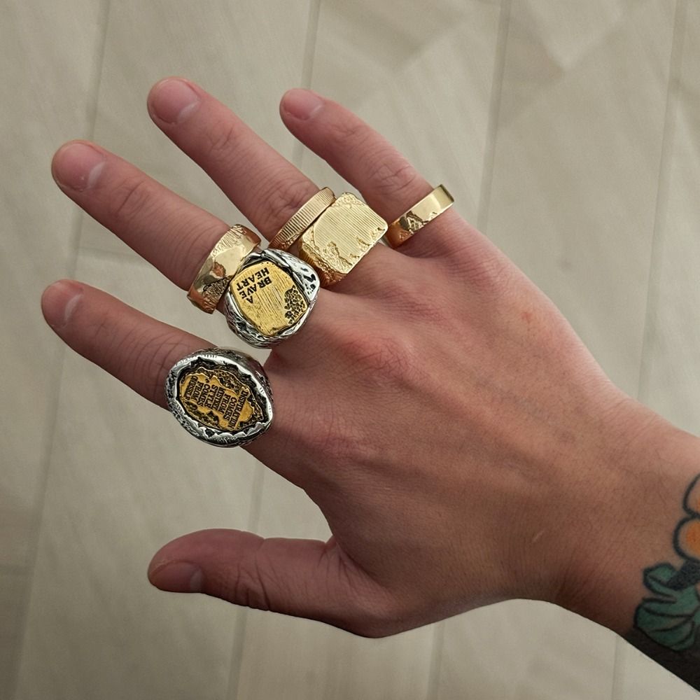 Vintage Punk Knuckle Rings Set - 指輪セット 6個入り、幾何学模様のオープンリング、合金製、サイズ調整可能、パンク風、ヴィンテージ、太めのデザイン、男性用、グランジ風ジュエリー。