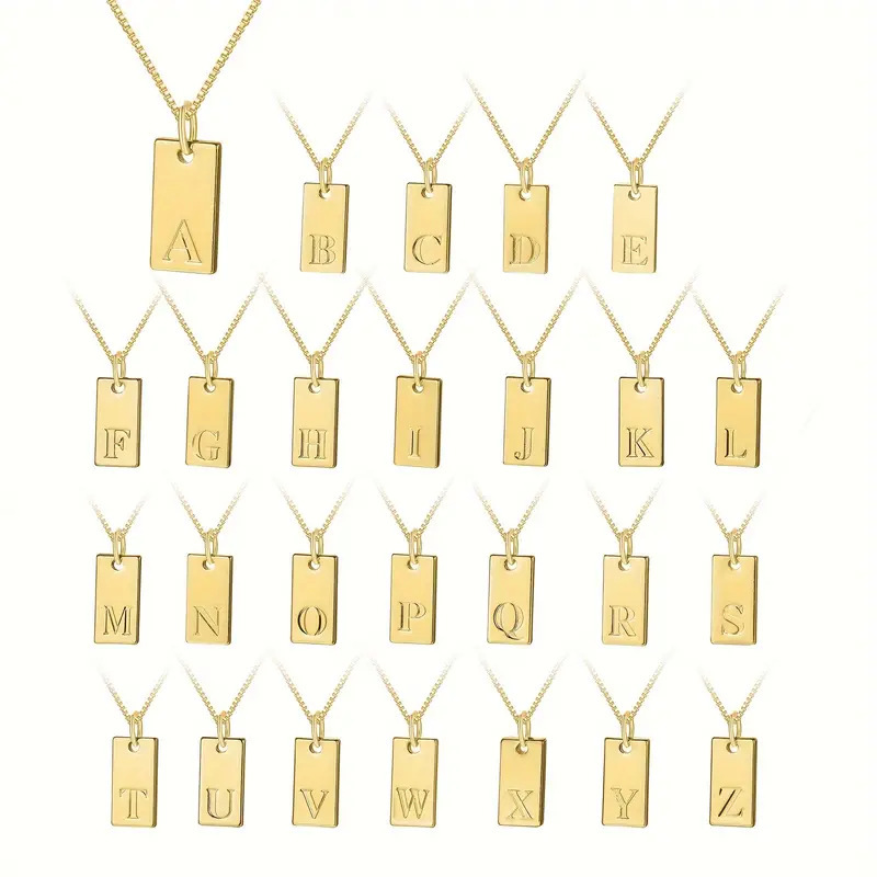 Initial Letter Necklace 18K Gold - 小さな正方形 26 頭文字タグペンダントネックレス女性のための 18 K ゴールドメッキステンレス鋼アルファベット鎖骨チェーン名ギフト