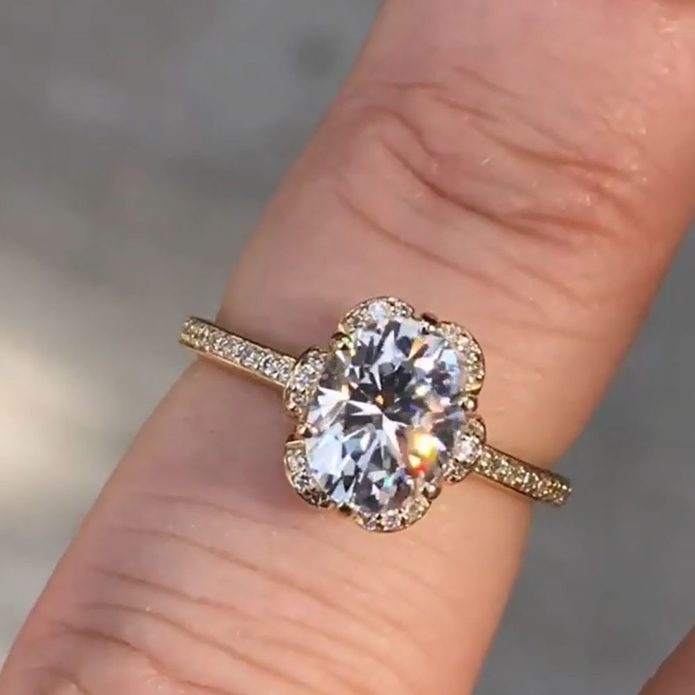 カスタムソリッド14Kイエローゴールド レディース 結婚式  - Moissanite Engagement Ring 1 Carat のレビューと価格
