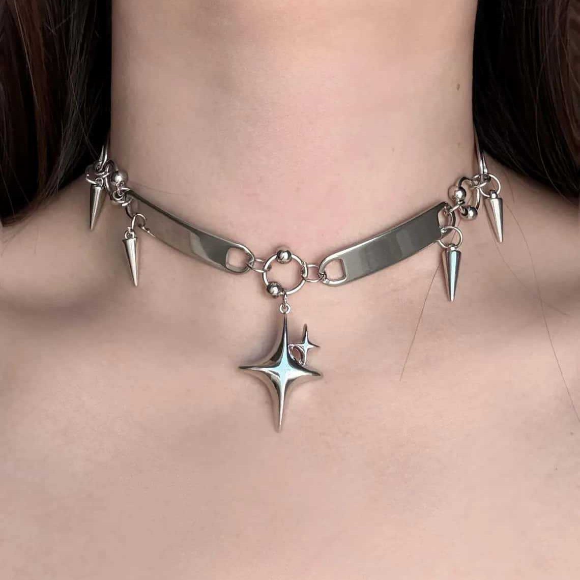 パンクスターリベットチョーカー、ロックジュエリー、Y2kアク - Goth Punk Spike Choker のレビューと価格