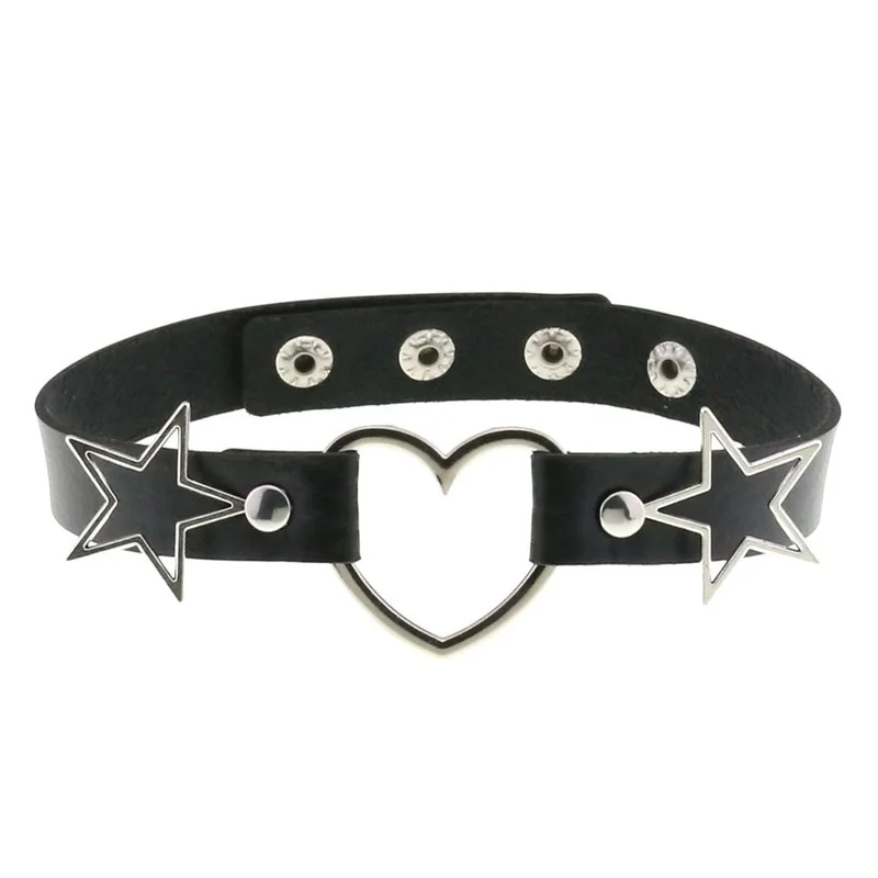 ハート,スター,スパイク,リベットの襟がちりばめられたPUレ - Goth Punk Spike Choker のレビューと価格