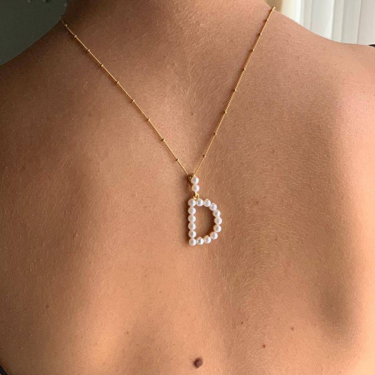 女性のための真珠のイニシャルが付いた金メッキのネックレス,ペ - Custom Name Necklace Stainless Steel のレビューと価格