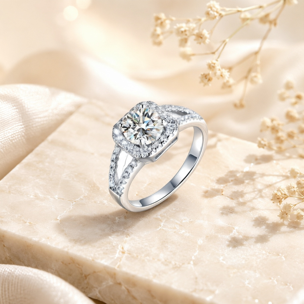 大人気！100％S925シルバー製、輝きを増した1カラットの - Moissanite Engagement Ring 1 Carat のレビューと価格