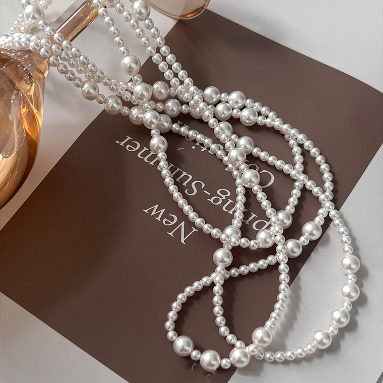 女性のための長い多層パールネックレス、気質のネックレスチェー - Pearl Choker Necklace Vintage のレビューと価格