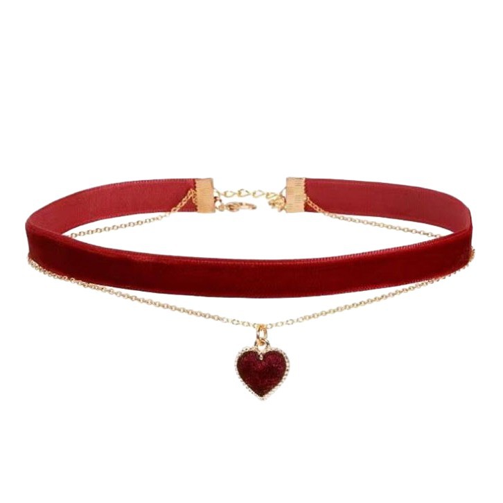 ロマンチックな二重層チョーカーネックレスレッドベルベットハー - Layered Pendant Necklace Aesthetic のレビューと価格