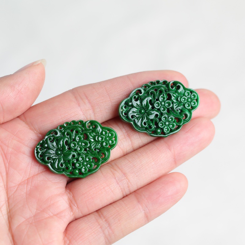 2pc 天然翡翠ドライシアン両面中空彫刻アクセサリー DIY - Earrings のレビューと価格