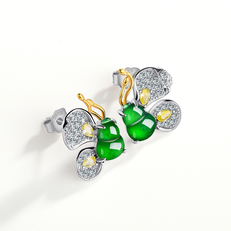 グリーンビルマ翡翠蝶イヤリング女性へのデザイナーギフト天然ビ - Earrings のレビューと価格